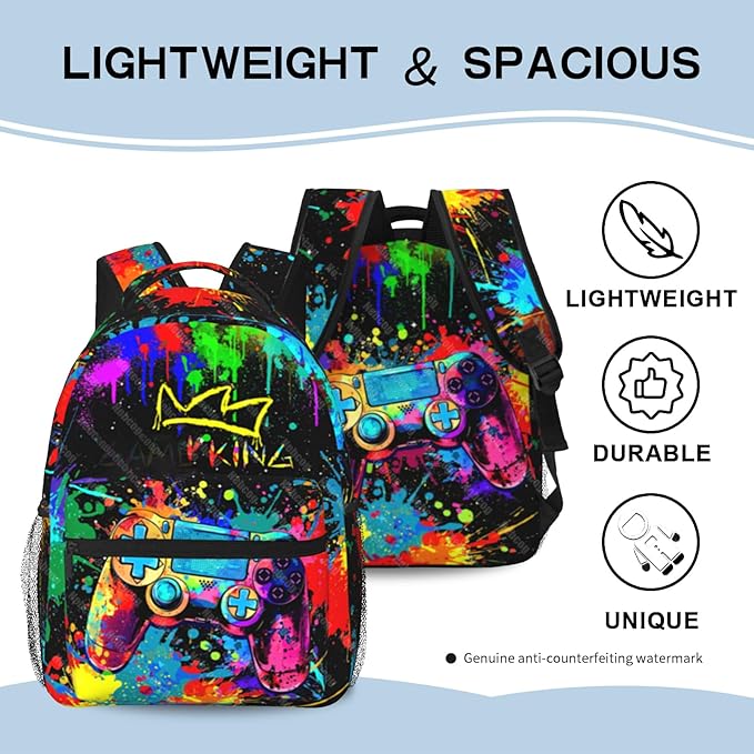 Nebcog Boys Backpack For Kids School Backpack For Boys Children Game Bookbag Teens Elementary Middle School Backpacks for Boy 6-18 Waterproof Lightweight 17 Inches Travel Back Pack