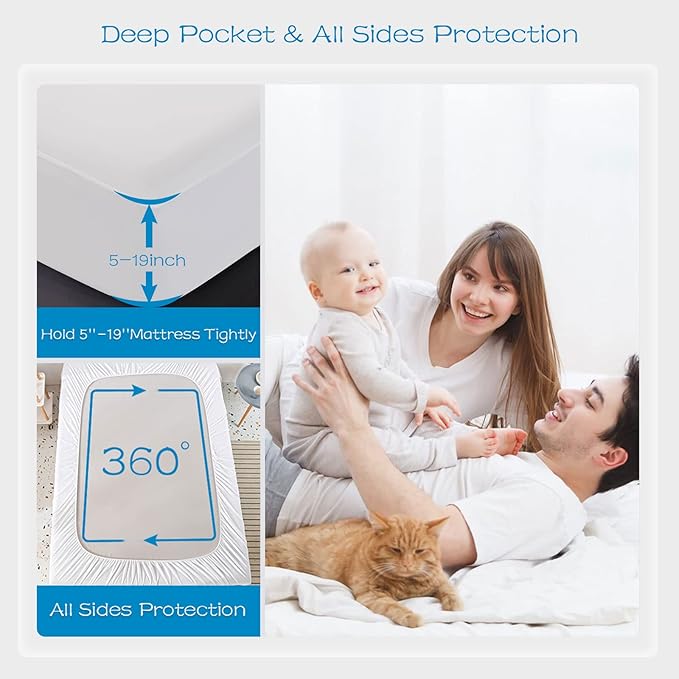 GRT 2 Pack Full Size Mattress Protector Waterproof, Breathable & Noiseless Waterproof Mattress Protector Fitted Deep Pocket from 5" to 19", Smooth Full Bed Mattress Cover Machine Washable