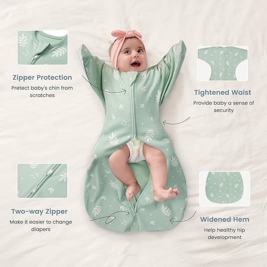 ZIGJOY Baby Transitional Swaddles for Newborns: 0.5 Tog Arms Up Sleep Sack 3-6-12 Months Soft Cotton Shark Fin 2 Way Zipper