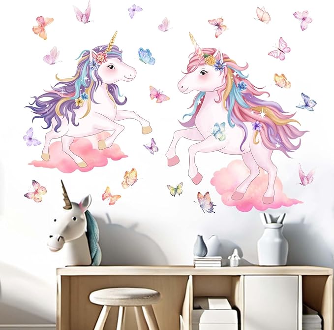 Unicorn Cloud Wall Decals for Girls: Peel and Stick Vinyl Wall Stickers for Baby Room Nursery Girl Bedroom - 1-12 Years Wall Decor