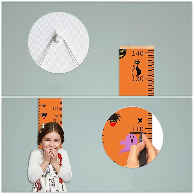 Halloween Baby Height Growth Chart - Canvas Height Chart for Kids Baby Child Toddler Boys Girls Growth Chart for Wall Room Nursery Decor Hangable and Removable Measuring Wall Ruler (C, Beige Wood)