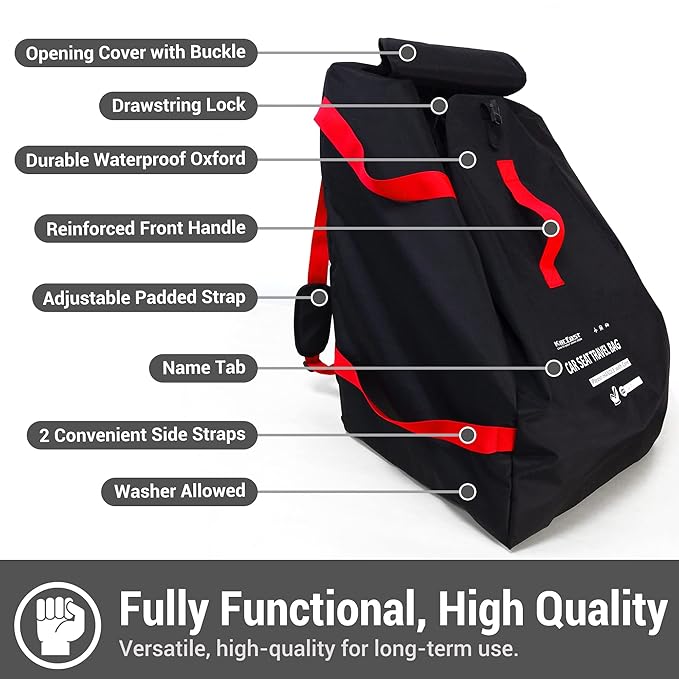 ProFaster Car Seat Travel Bag Backpack for Air Travel - Karfast Universal Infant Carseat Gate Check Bag Cover for Airplane, Foldable with Pouch, Black