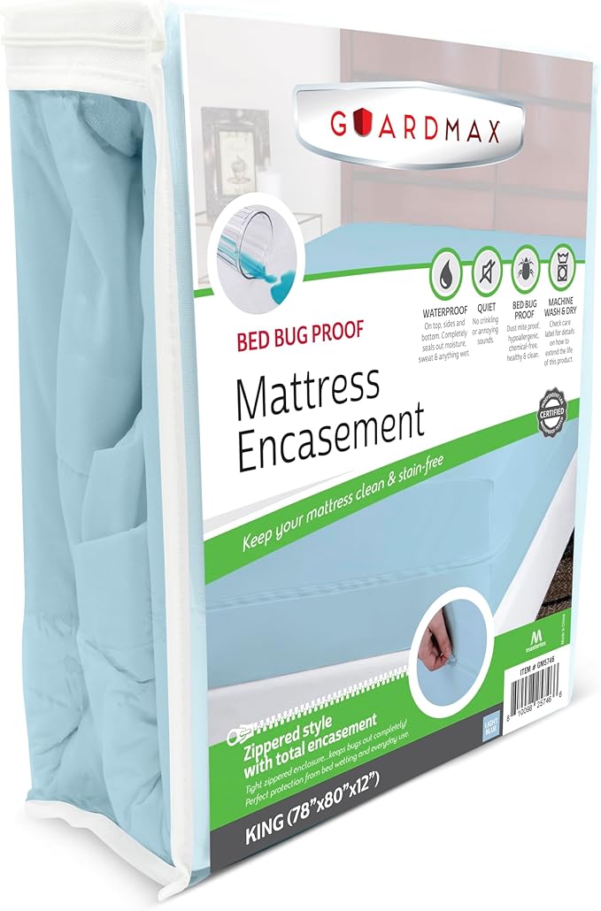Guardmax Jersey Knitted King Zippered Mattress Encasement - Waterproof & Bed Bug Proof Mattress Protector - Comfortable, Soft, and Noiseless Zippered Bedding - Dust Mite Proof (78 x 80 x 12)