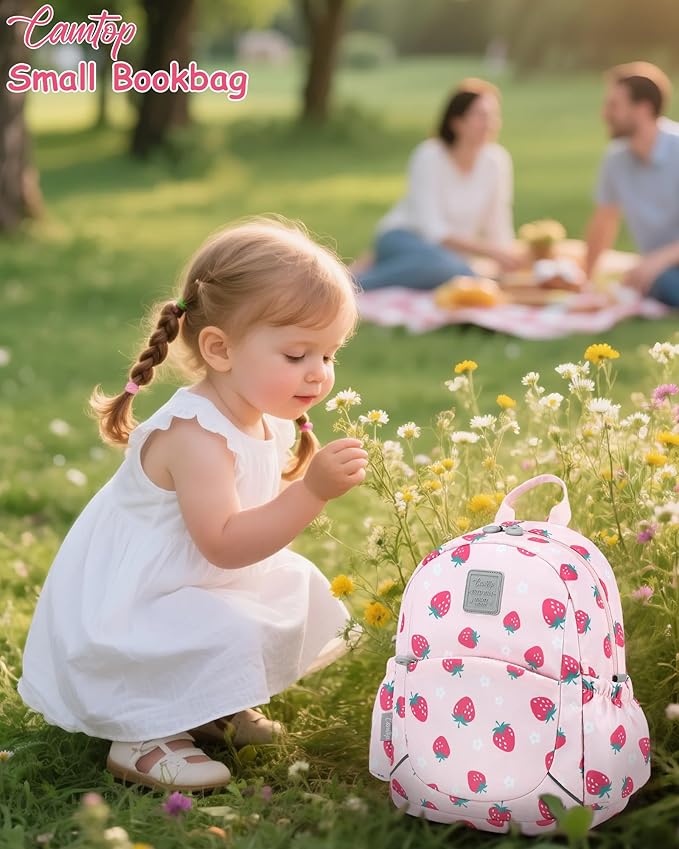 CAMTOP Toddler Backpack for Boys Girls 2-4, Kids Backpacks for Kindergarten Preschool, 12" H Small Bookbag for Daycare Travel (Pink Strawberry, 12''- Not fit A4 folder)