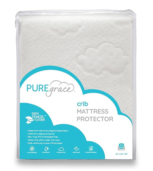 PUREgrace Tencel Mattress Protector (Crib & Toddler) – Waterproof, Noiseless, Breathable Cover with Deep-Pocketed Corners for Cribs and Toddler Mattresses