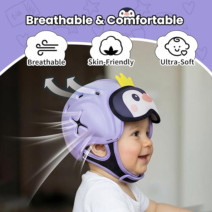 Mambobaby Baby Head Protector Safety Helmet Baby Helmet for Crawling Walking，Extra-Thick Deep Forehead Padding,Ultra-Lightweight, Breathable, Toddler Helmet 6-24 Months-Penguin