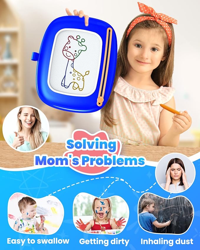 Seimome Toddlers Toys Ages 1-3, Magnetic Drawing Board, Doodle Board Pad Learning and Educational Toys for 18 Months Baby, 1-3 Yr Kids Birthday Gifts - Dark Blue
