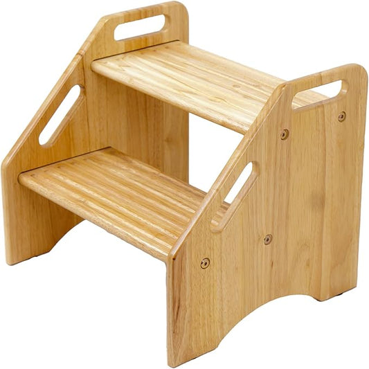NABYTOK Wooden Step Stool for Toddlers and Adults, 300 lbs Capacity, Two Tier Bathroom Stool with Handles, Lightweight Non-Slip Pads, for Toilet, Sink or Kitchen Use
