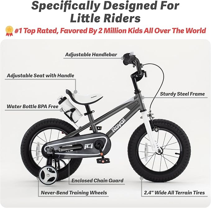 RoyalBaby Kids Bike Freestyle Classic & EZ Balance Pedal Switchable Bicycle, 12 14 16 18 Inch, 3-10 Years Toddler to Big Kids