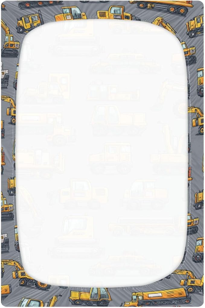 Construction Excavator Trucks Crib Sheets Soft Breathable Fitted Baby Crib Sheets Mattress Cover for Girls Boys, 52" x 28" x 9"
