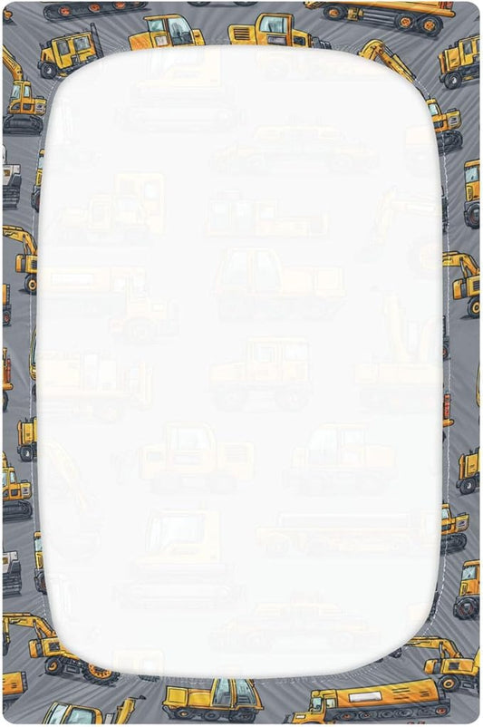 Construction Excavator Trucks Crib Sheets Soft Breathable Fitted Baby Crib Sheets Mattress Cover for Girls Boys, 52" x 28" x 9"