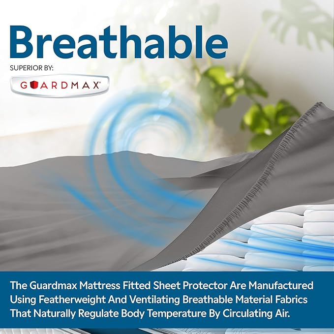 Guardmax Premium Waterproof Mattress Protector - Full XL Size Waterproof Fitted Sheet Protects Against Liquid Spills, Stains, Dirt, and Dust Mites - Soft, Hypoallergenic, and Noiseless Bed Sheet