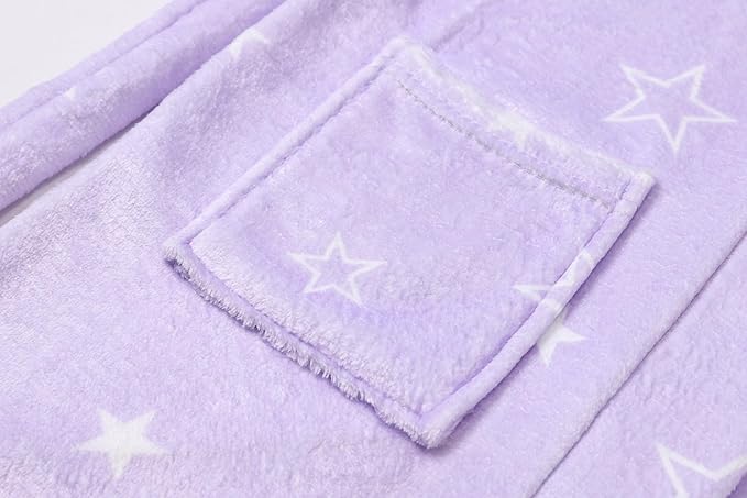 Umeyda Girls Fleece Hooded Robes, Warm Printed Bath Robe for Kids Soft Fuzzy Bathrobe for Gifts