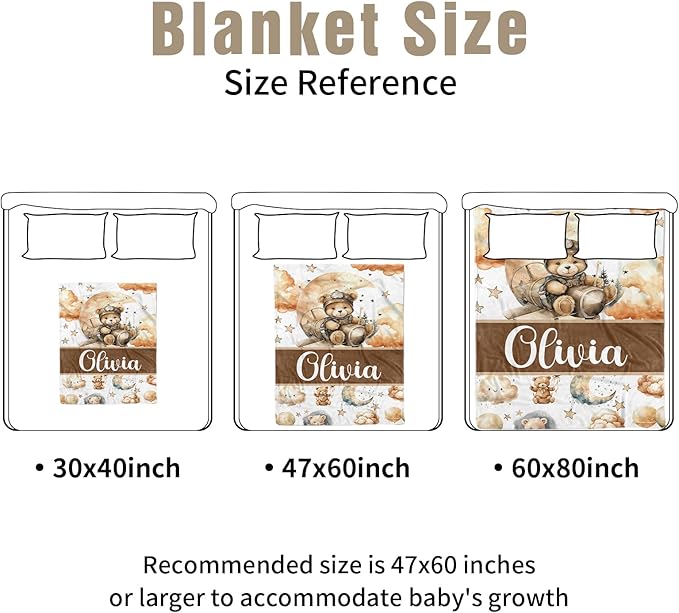 Personalized Baby Crib Bedding Set, Custom Name Balloon Bear Baby Bedding 2-Pcs Set - Soft Double Layer Dotted Blanket and Fitted Sheet, Nursery Bedding for Newborn Boys Girls, Perfect Shower Gift