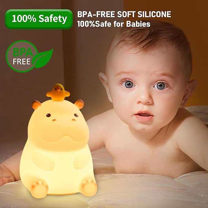 BemeedLigt Hippo Night Light, Cute Silicone Squishy LED Lamp, Dimmable Nursery Nightlight, Rechargeable Bedside Table Lamp with Touch Sensor, Gifts for Bedrooms,Living Room,Breastfeeding
