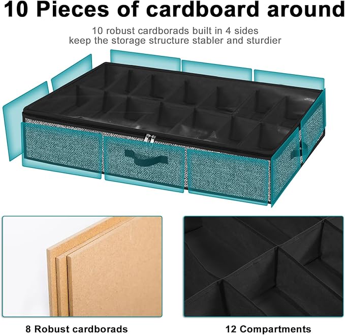 Meerainy Under Bed Shoe Storage Organizer for Closet 2 Pack- Fits 32 Pairs Underbed Shoes Container Boxes Black