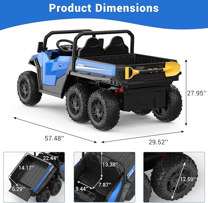 24V 2 Seater Ride on Dump Truck with Remote Control for Big Kids, 4WD 6 Wheels Ride on Car w/Music Player & LED Lights, Ride Toy Gift for Kid