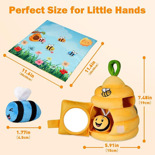 Baby Toys 6-12 Months, Plush Beehive with 4 Sensory Bees, Map Pad, Rattle, Crinkle Paper, Squeaker, Mirror, Montessori Toy for 6 7 8 9 10 11 12 Month Old, Infant Toys Christmas Birthday Gift