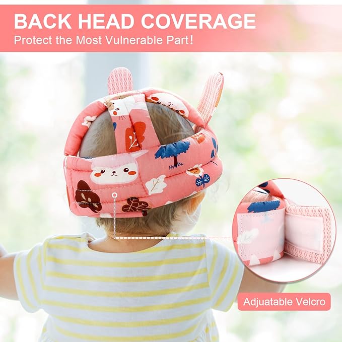 Baby Head Protector with Jaw Guard, Accmor Cute Baby Helmet for Crawling Walking Running, Breathable Protective Cap Infant Baby Headguard Soft Cushion, Anti-Collision Toddler Helmets for 6m-24m Girls