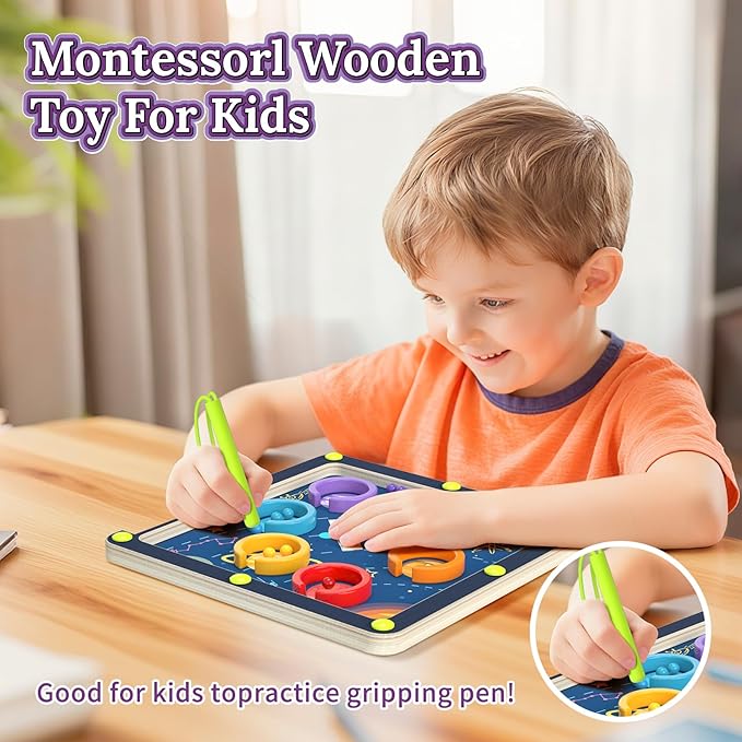Magnetic Color and Number Space Maze Level 1– Montessori Wooden Puzzle Toy for Toddlers, Preschool Learning Activity for Fine Motor Skills, Educational Gift for Kids Ages 1+