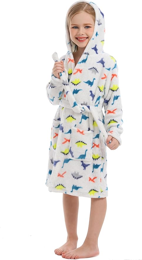 Toddler Robes Cute Pattern Bathrobe Unisex Kids Robe Baby Flannel Hoodie Pajamas Sleepwear
