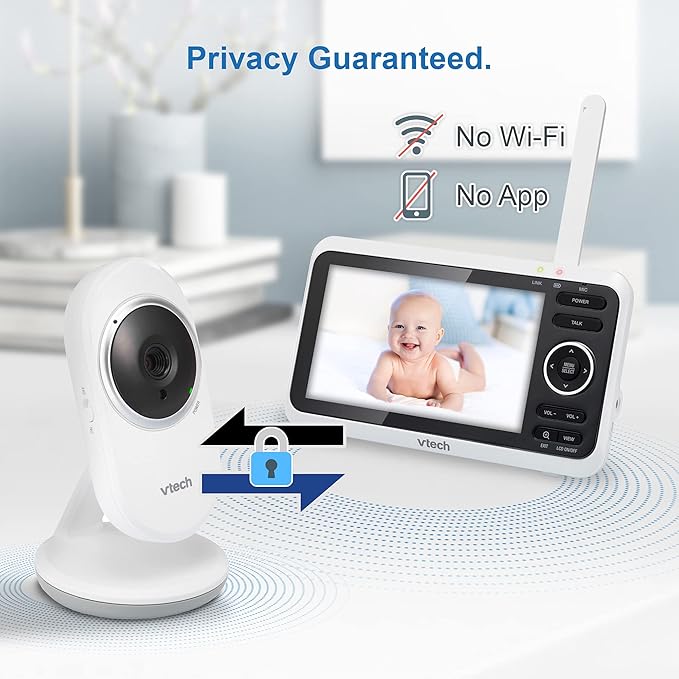 VTech [Upgraded] VM350-2 Baby Monitor, 5" Screen,2 Cameras,1000ft Range, Night Vision, 2-Way Audio, Lullabies, Secure Transmission No WiFi
