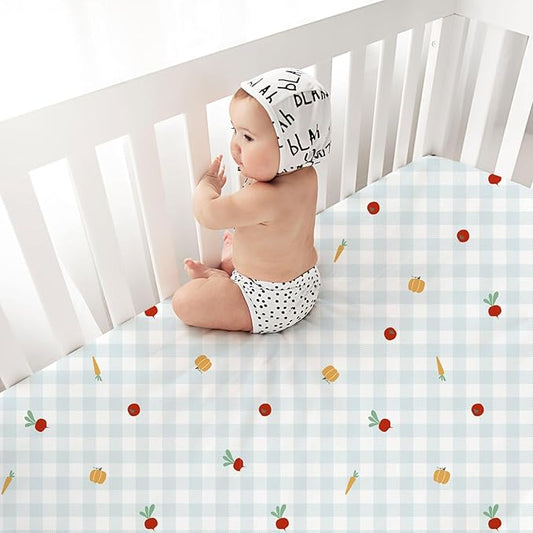 Little Grape Land Crib Sheets Baby Toddler Sheets 3 Pack Fitted for Boys Girls, Standard Size 28x52‘’ Crib Mattress, Super Soft Breathable Washable Microfiber Blue Sheep
