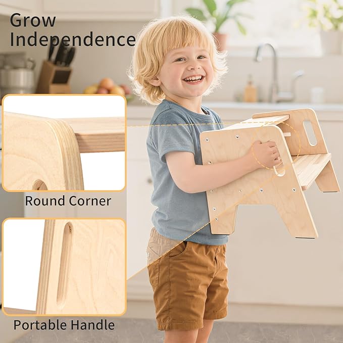 Wingyz Toddler Step Stool,Height-Adjustable Wooden Step stools for Kids with Handles,2 Stepstool for Toddlers,Bathroom Sink, Kitchen, Bedroom,Potty Training