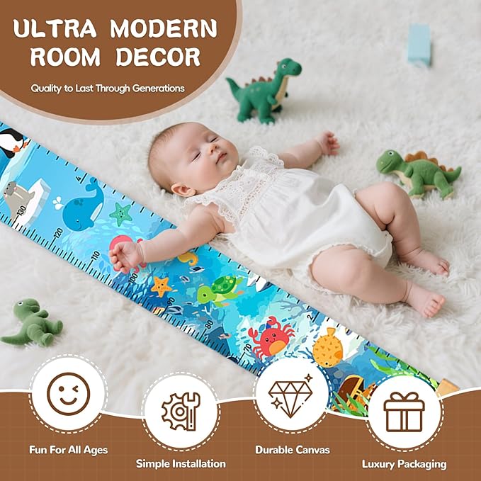 Personalized Name Height Chart for Kids, Canvas Ocean Animals Growth Chart for Wall Removable, Nursery and Playroom Wall Decor, Growth Chart for Boys Girls, Customized Gifts for Kids