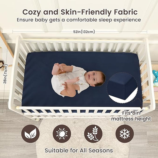 david's kids Waterproof Crib Sheets Fitted 2 Pack, Ultra Soft Breathable Crib Mattress Protector for Boys Girls Neutral, Fit Standard Crib Mattress and Toddler Mattresses, Navy Blue & Sage Green