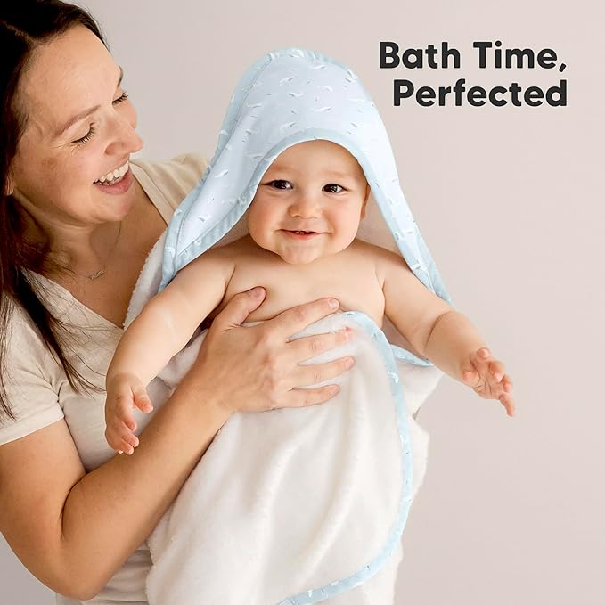 KeaBabies Hooded Baby Towel for Newborn - Viscose Derived from Bamboo Large Baby Bath Towels with Hood for Boys, Girls, Toddler, Extra Absorbent & Soft Newborn Bath Essentials (Lunaris, Regular)