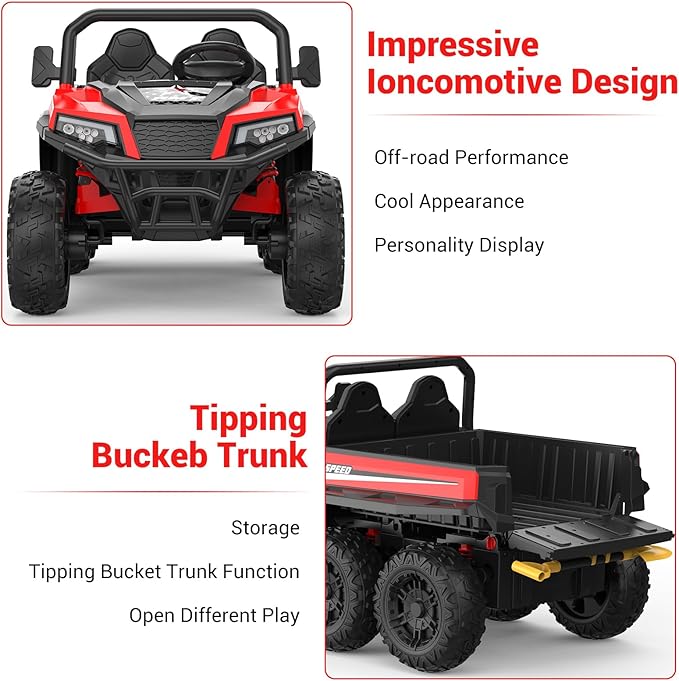 24V 2 Seater Ride on Dump Truck with Remote Control for Big Kids, 4WD 6 Wheels Ride on Car w/Music Player & LED Lights, Ride Toy Gift for Kid