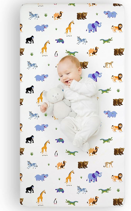 Wildkin Kids 100% Microfiber Crib Sheet – Soft, Breathable Fitted Sheet - Wild Animals