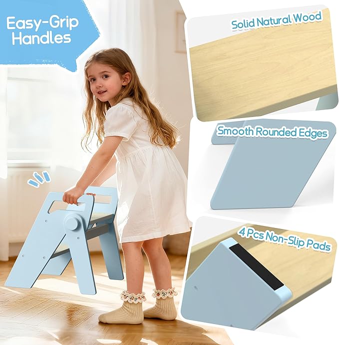 HOMEKOL Toddler Kids Step Stool: Wooden 2 Step Stool for Bathroom Sink, Foldable, Blue
