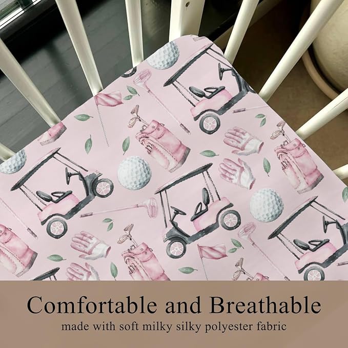 Golf Cart Bag Flag Gloves Pink Fitted Crib Sheet for Baby Girls Boys 52x28Inch Golfing Gear Sports Fitted Crib Sheet Fits Standard Cribs and Toddler Mattresses Golfs Lovers Gift Baby Sheets