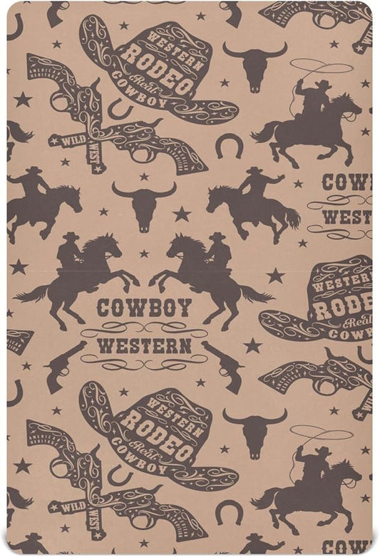 Western Cowboy Vintage Crib Sheets Soft Breathable Fitted Baby Crib Sheets Mattress Cover for Girl Boys, 52" x 28" x 9"