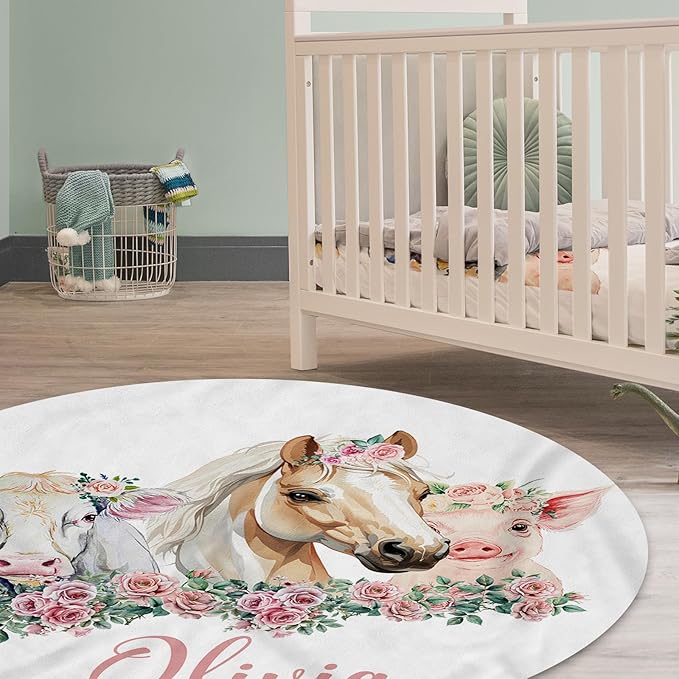 Personalized Baby Crib Bedding Set: 4 Piece Custom Flower Horse Crib Bed Set with Name, Nursery Bedding Set for Baby Girls, Newborn Boys Crib Sets, Crib Bedding Custom Gift, Crib Sheet