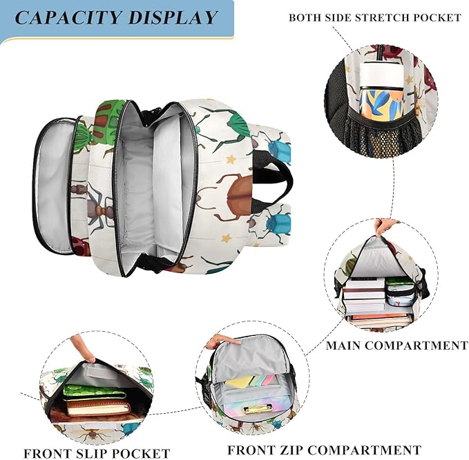 Jucciaco Cartoon Insect Bug School Backpack Laptop Travel Daypack for Kids Girls Boys, Personalized Computer Notebooks Bookbag with Adjustable Padded Straps