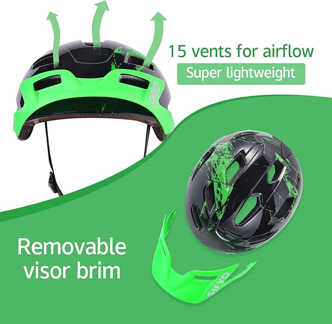 Kids Helmet, SIFVO Kids Bike Helmet Boys and Girls Bike Helmet with Cool Visor Helmet for Kids 5-14, Kids Bike Helmets Youth Bike Helmet Adjustable & Lightweight 50-57cm