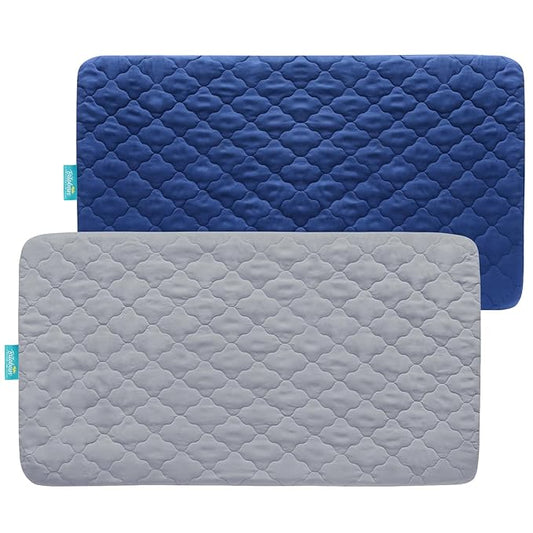 2 Pack Crib Mattress Protector Sheets Fitted Waterproof Crib Mattress Pad Cover, Noiseless & Machine Wash 100% Absorbent Toddler Mattress Protector Sheet Quilted, Gray&Navy, 52" x 28"