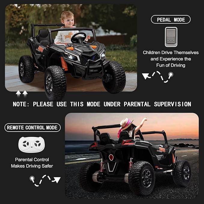 MOLACHI 24V Ride on Toys for Big Kids, 4WD Kid UTV Children Electric Cars with EVA Wheels, 2 Adjustable Seater Kids Remote Control Vehicles, 3 Speeds, LED Lights, 4 Shock Absorbers, Bluetooth-Black
