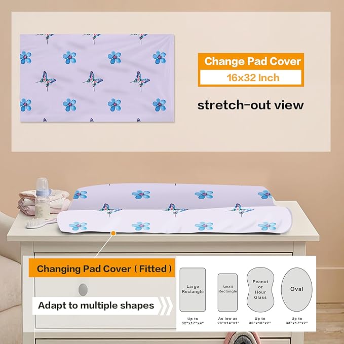 Custom Baby Bedding Set, Personalized Purple Butterfly Bedding, Baby Blanket Fitted Sheet Changing Cover Nursery Rug Room Decor Gift Idea