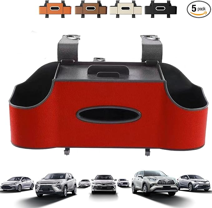 Back Seat Car Organizer,2026 New 4 in 1 Multifunctional Car Back Seat Storage Box with Drink Cup Holder Tissue Box, Car Seat Gap Filler Organizer for Hold Phone,Snacks, Drinks, Handbag (Red)