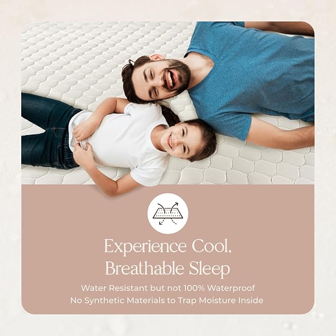 100% Cotton Organic Mattress Protector - Breathable & Cooling Mattress Protector Queen Size - Premium 300GSM Quilted and Noiseless Machine Washable Organic Cotton Mattress Protector (Ivory, Cal King)