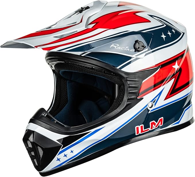 ILM Adult Dirt Bike Helmets Motocross ATV Dirtbike BMX MX Offroad Full Face Motorcycle Helmet, DOT Approved Model 128S (Red Blue, Adult-XXLarge)