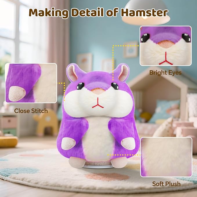 Kids Toddler Toys for Ages 2-4, Talking Hamster Repeats What You Say, Interactive Plush Repeating Toy for 2 3 4 5 6 8 Year Old Boy Girl Birthday Gift (Purple)