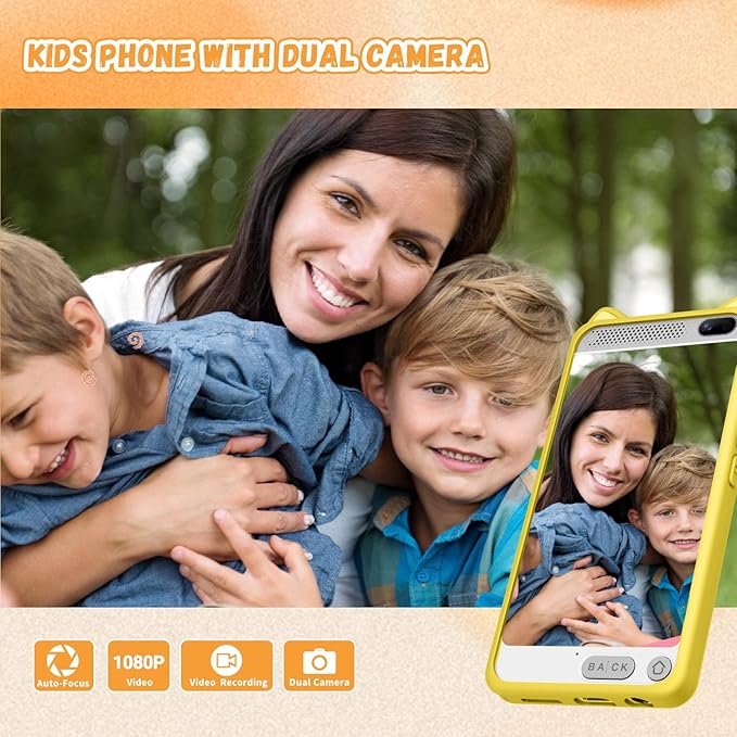 Kids Phone, 3.97" Touchscreen Toddler Smartphone Learning Toys, Fake Play Toy Phone with Music Player Educational Games，Christmas Birthday Gifts for Girls Age 3-12, 8G SD Card（Yelllow）
