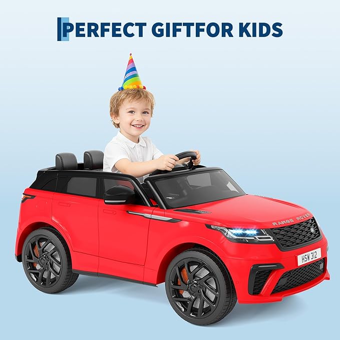 Kids Ride On Car with Remote, Licensed Land Rover Kids Electric Car, Ride On Toys for Children 4-8 with Mp3 Player, Rocking, Pull Rod (Red)