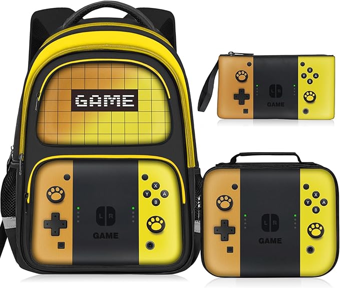 JIRAIKEI Kids Backpack For Boys，Gamer Boys Backpack For Children Teens Elementary Middle School, 17″ Students Bookbag