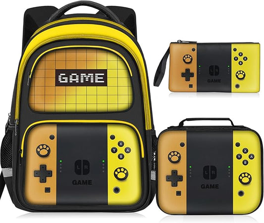 JIRAIKEI Kids Backpack For Boys，Gamer Boys Backpack For Children Teens Elementary Middle School, 17″ Students Bookbag